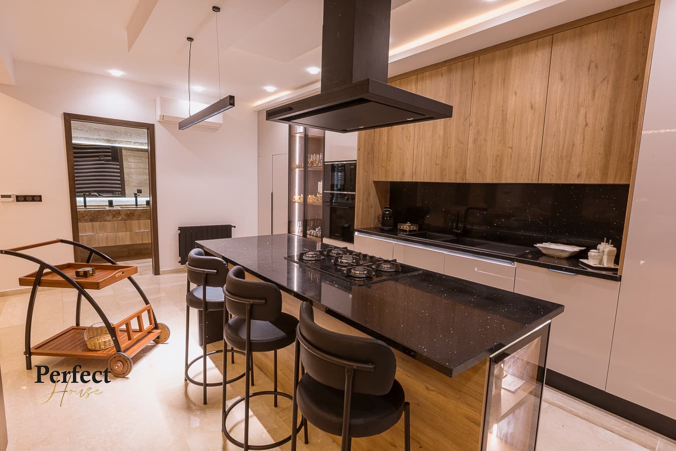 Modern fully equipped kitchen with island seating