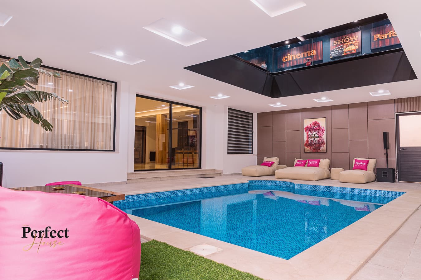 Elegant indoor swimming pool and relaxation area