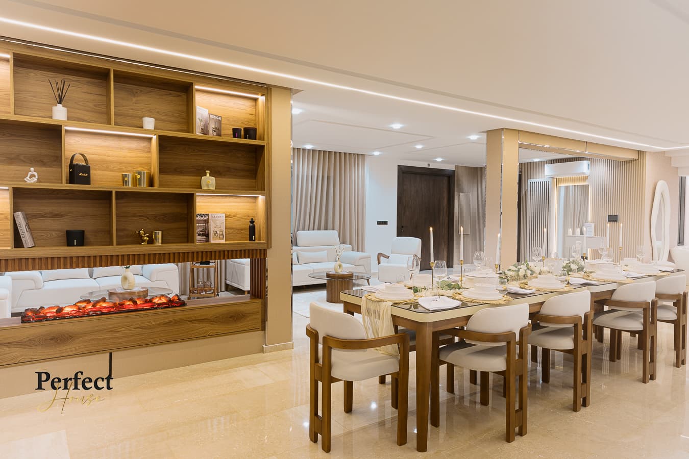 Open-plan dining room at Perfect House